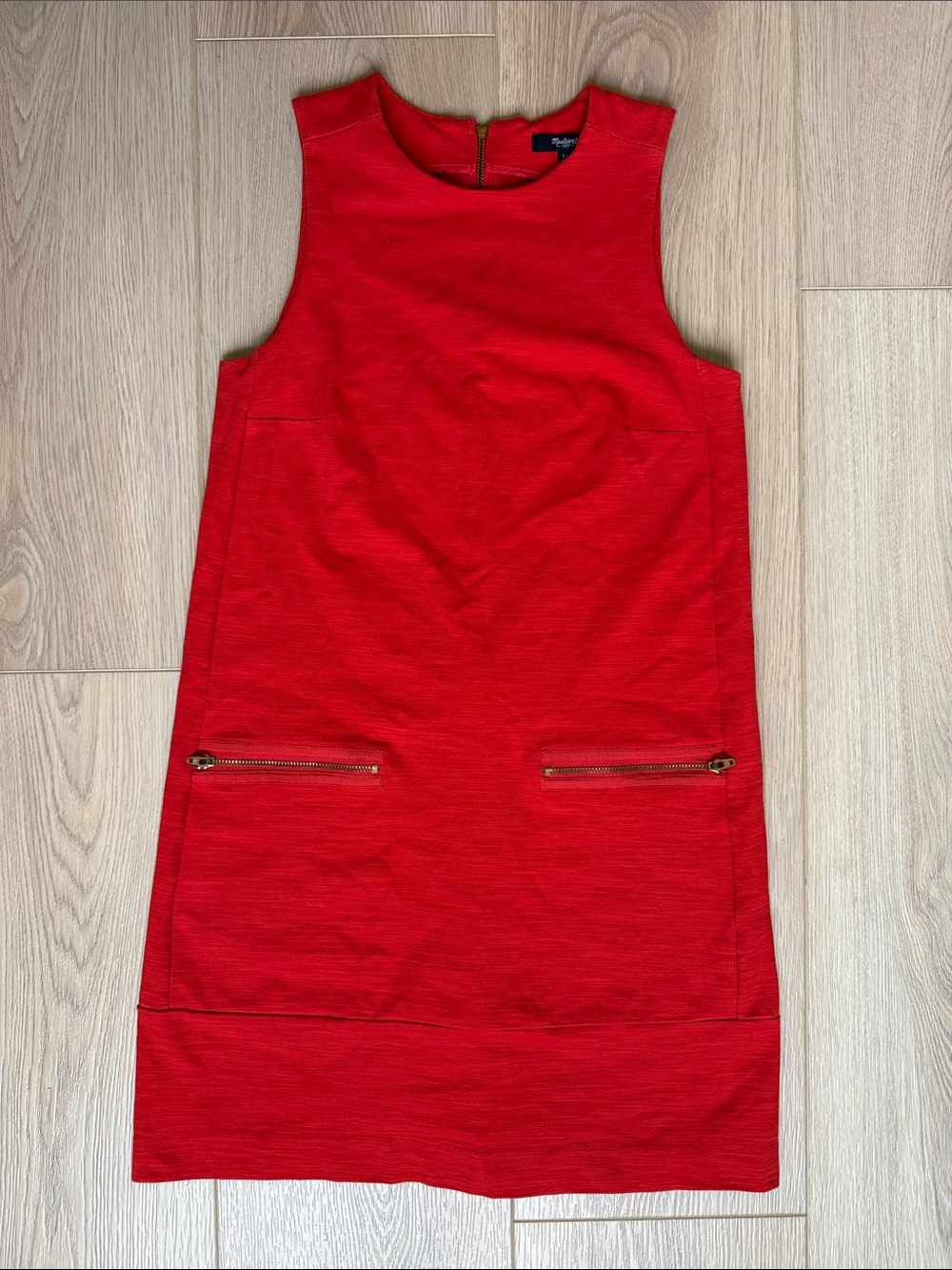 Madewell Red Sleeveless Shift Mini Dress with Gold Zipper Pockets XS